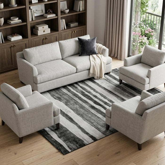 10' X 14' Striped Washable Area Rug With UV Protection (688261) - Charcoal / Ivory