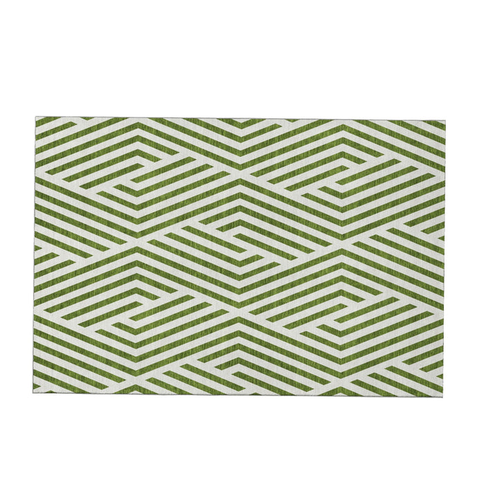 9' X 12' Geometric Washable Area Rug With UV Protection (648573) - Olive Green / Ivory
