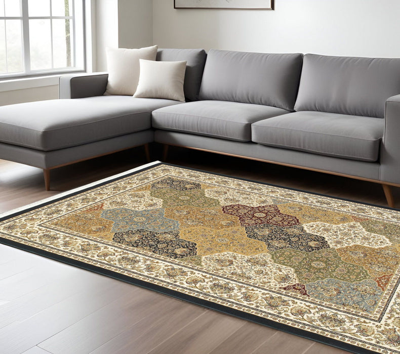 8' X 11' Traditional Oriental Area Rug With Fringe - Navy Blue