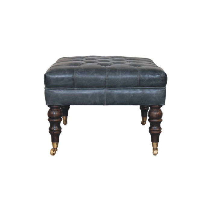 Leather Round Footstool (723455) - Brown