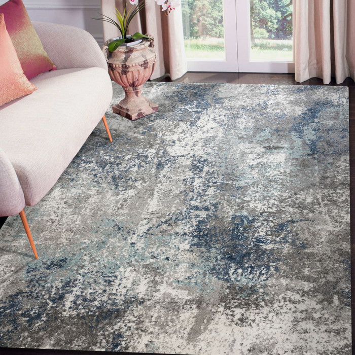 9' x 13' Abstract Power Loom Area Rug - Ivory Blue And Gray