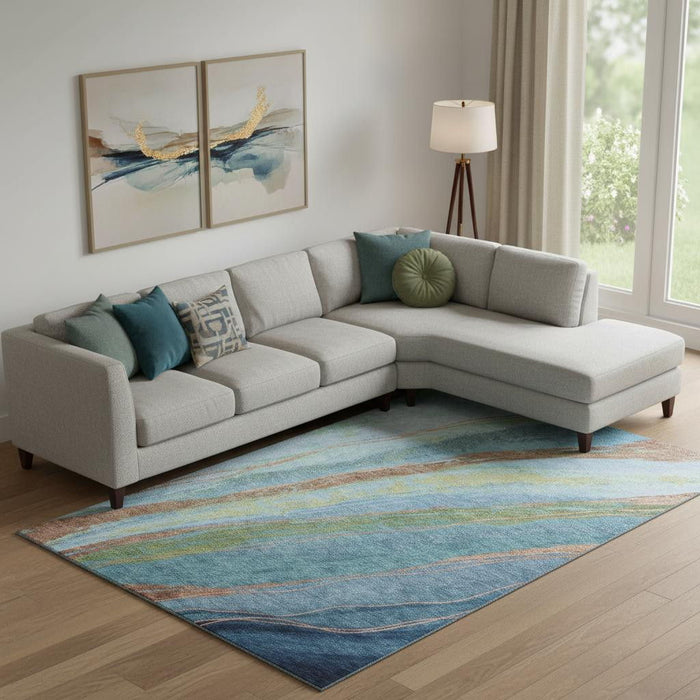10' X 14' Abstract Washable Area Rug With UV Protection (715519) - Blue / Copper