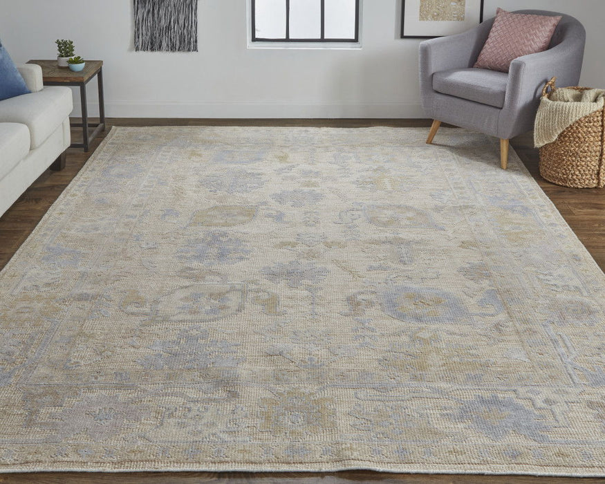 5' x 8' Floral Hand Knotted Stain Resistant Area Rug - Tan Orange And Blue