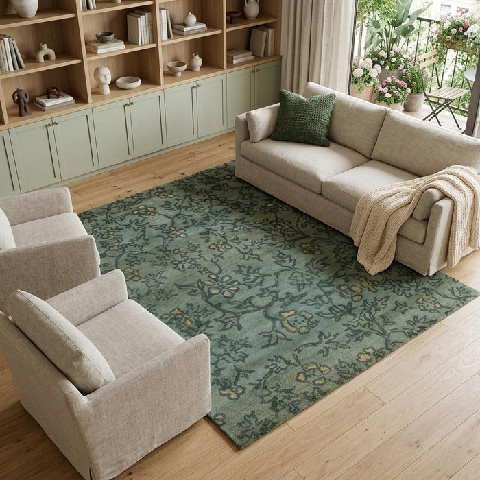 8' X 10' Wool Floral Hand Knotted Area Rug (744293) - Blue / Green / Gold