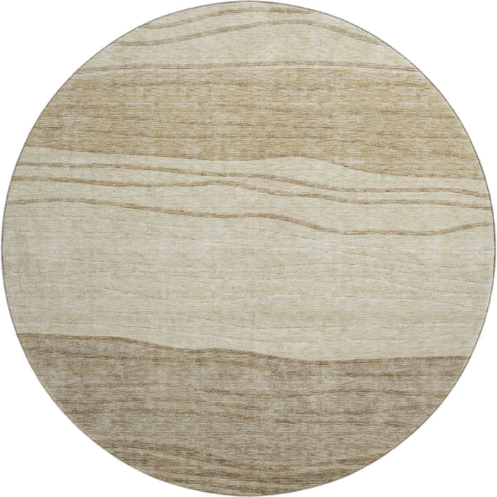 8' Striped Washable Round Rug With UV Protection - Beige And Brown