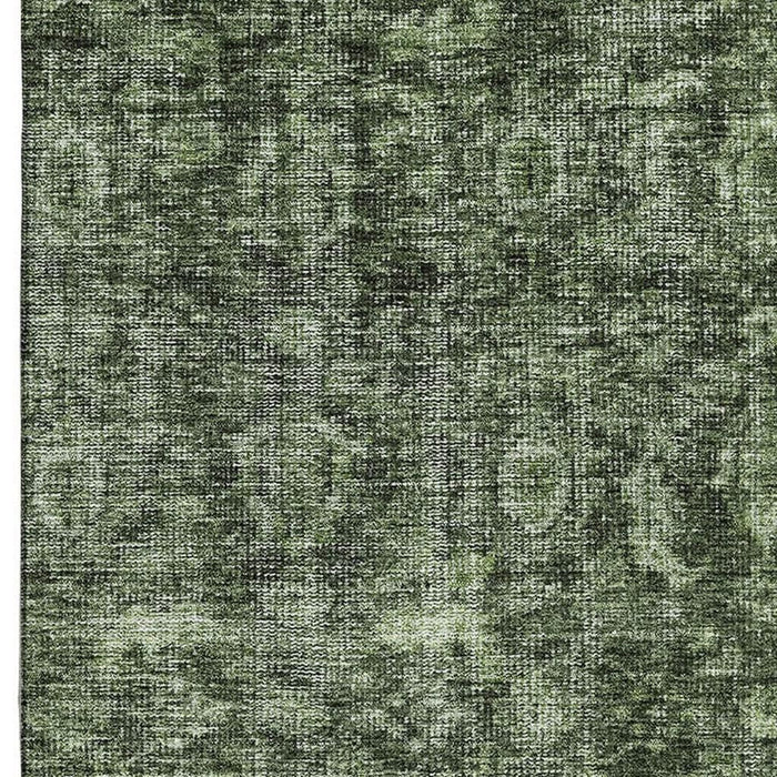 10' X 14' Damask Washable Area Rug With UV Protection (686747) - Artichoke Green / Gray