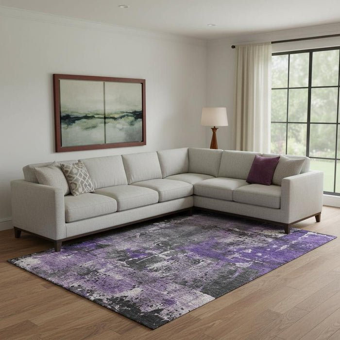 10' X 14' Abstract Washable Area Rug With UV Protection (705371) - Purple / Gray / Ivory
