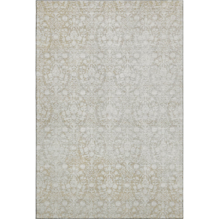 10' X 14' Damask Washable Area Rug With UV Protection (692112) - Tan / Ivory