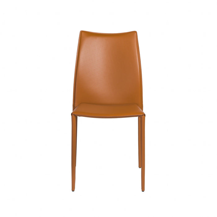 Upholstered Leather Dining Side Chairs (Set of 2) - Terra Cotta