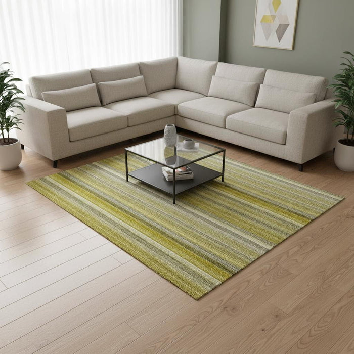 9' X 12' Striped Washable Area Rug With UV Protection (648375) - Gold / Ivory