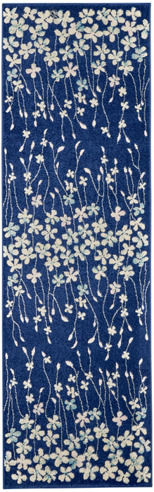 7' Floral Vines Runner Rug (550529) - Ivory / Blue