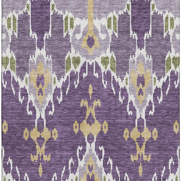 9' X 12' Ikat Washable Area Rug With UV Protection - Purple