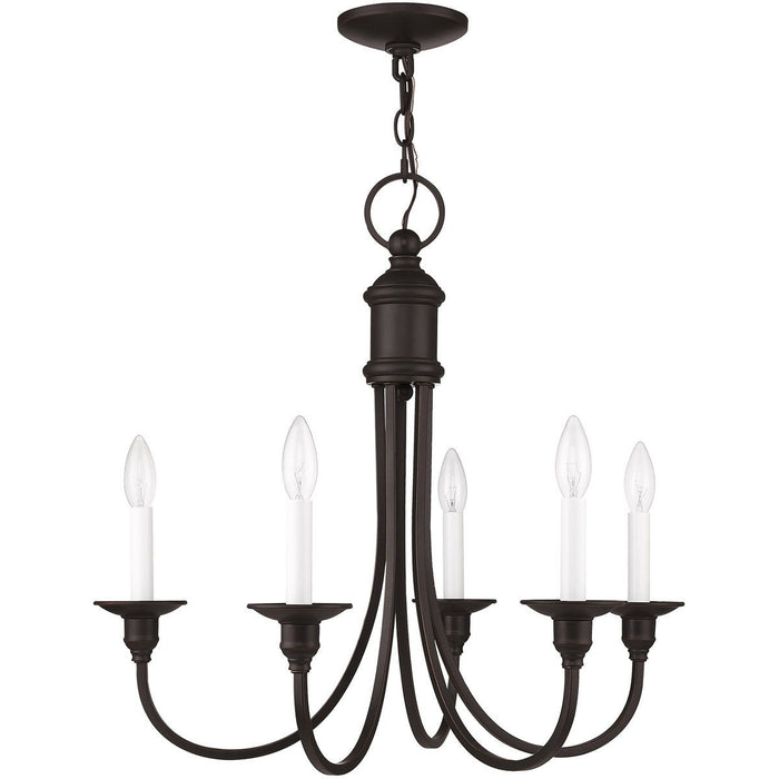 22" Five Light Metal Dimmable Chandelier With Shades - Bronze
