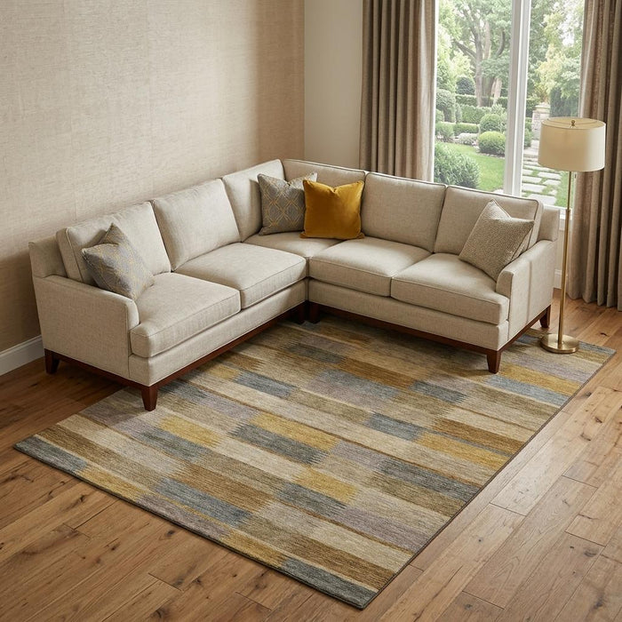 10' X 14' Striped Washable Area Rug With UV Protection (695312) - Brown / Beige / Gray