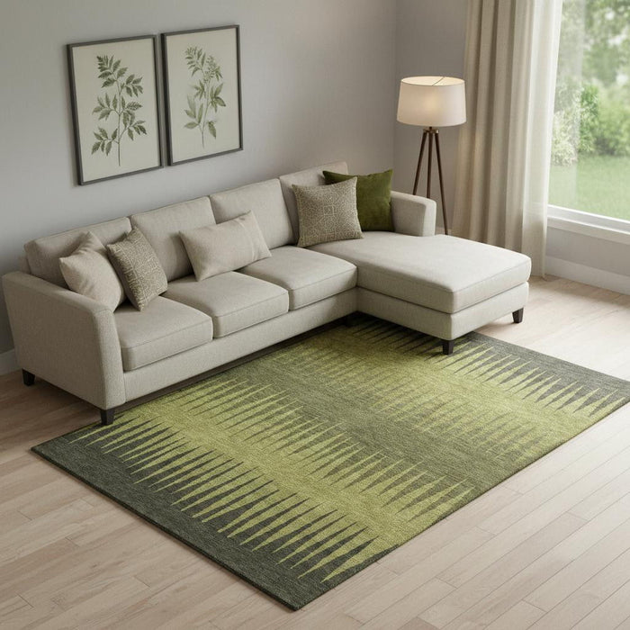 10' X 14' Striped Washable Area Rug With UV Protection (670405) - Olive Green / Gray / Fern Green