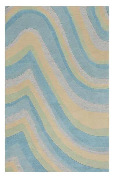 5' x 8' Hand Tufted Abstract Waves Indoor Area Rug - Ocean Blue Beige