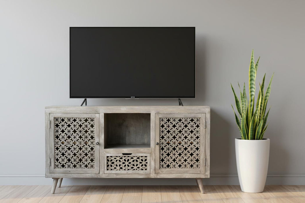 Solid Wood Distressed Console Table With Shelves And Drawers - Gray