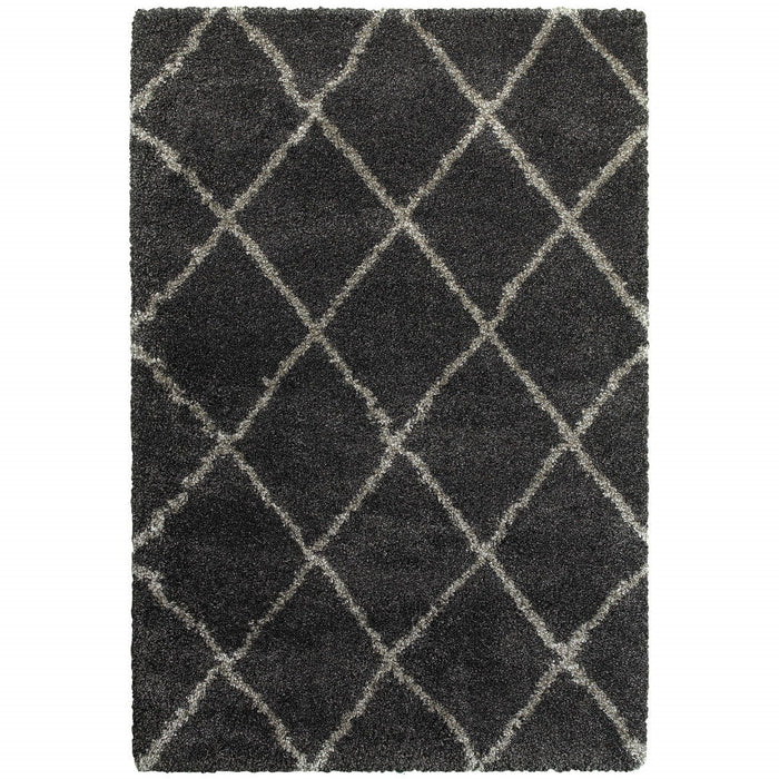 9.8' x 12.8' Geometric Shag Power Loom Stain Resistant Area Rug - Charcoal And Grey