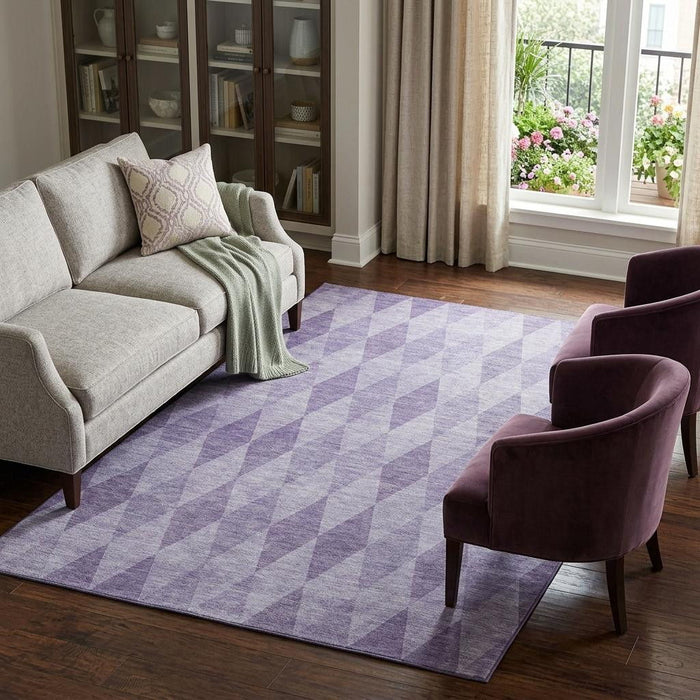 8' X 10' Geometric Washable Area Rug With UV Protection (649376) - Purple / Ivory