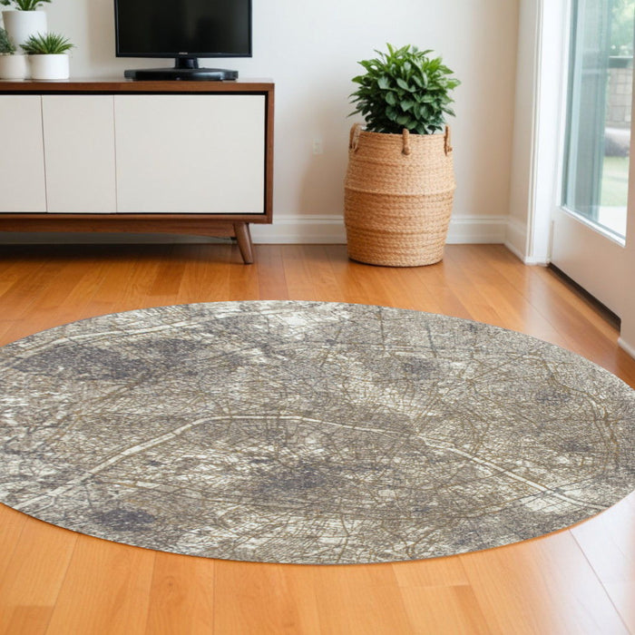 7' x 7' Round Abstract Non Skid Area Rug - White And Gray