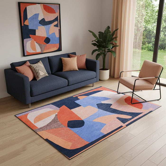 6' X 8' Abstract Washable Area Rug (552001) - Blue / Red