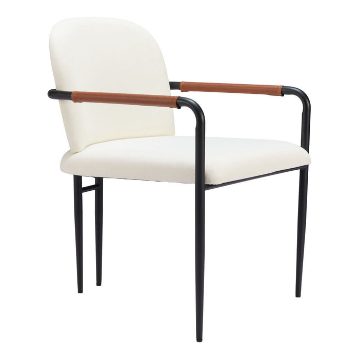 Upholstered Faux Leather Dining Arm Chairs (Set of 2) - Cream
