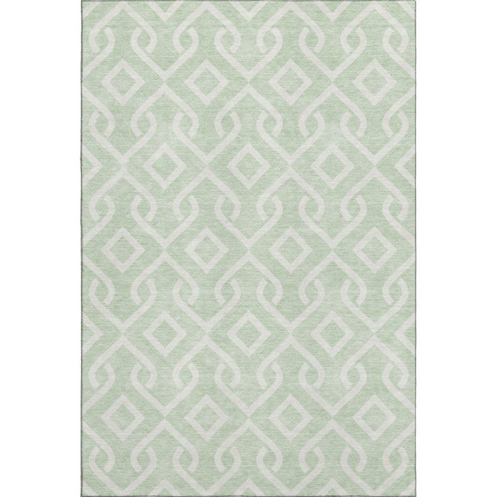 10' X 14' Geometric Washable Area Rug With UV Protection (652533) - Mint Green / Ivory