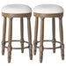 Set of two Giga 360° swivel wooden barstools with upholstered seats, counter height, featuring modern wooden frames and comfortable cushions.
