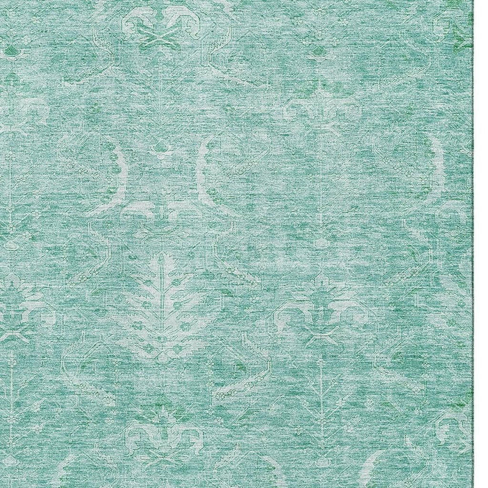 10' X 14' Damask Washable Area Rug With UV Protection (683914) - Aqua / Ivory