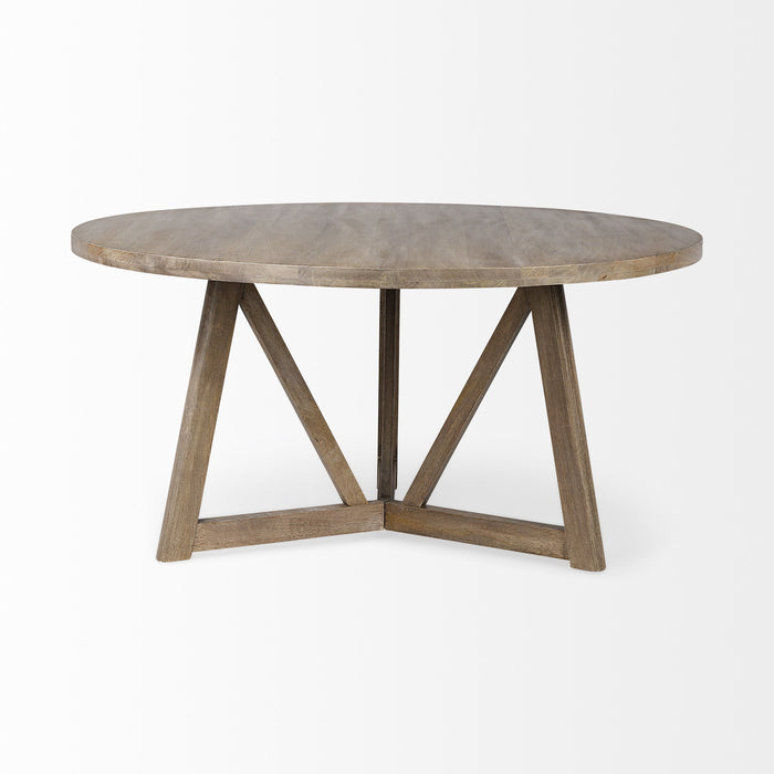 60" Rounded Solid Wood Pedestal Base Dining Room Table - Brown