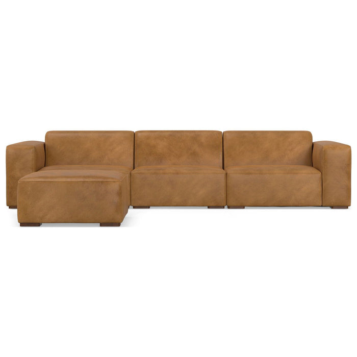 122" 2 Piece Living Room Set Sienna Leather Sofa With Ottoman With Brown Legs - Brown