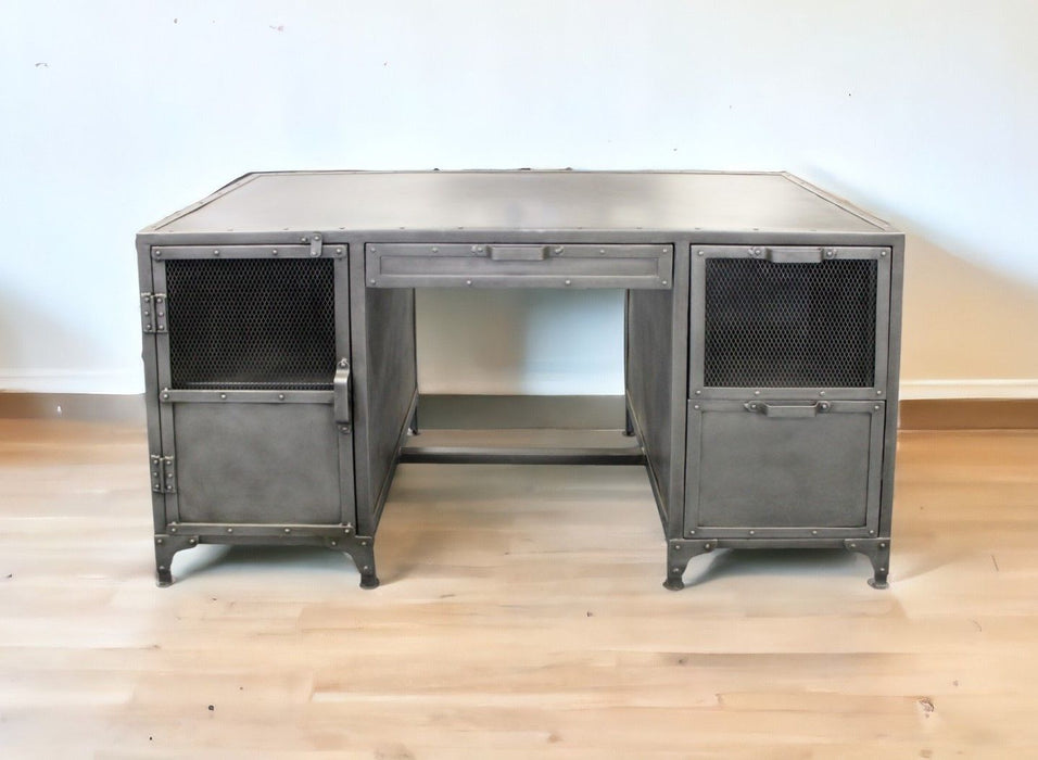 Metal Computer Desk With Three Drawers - Gray