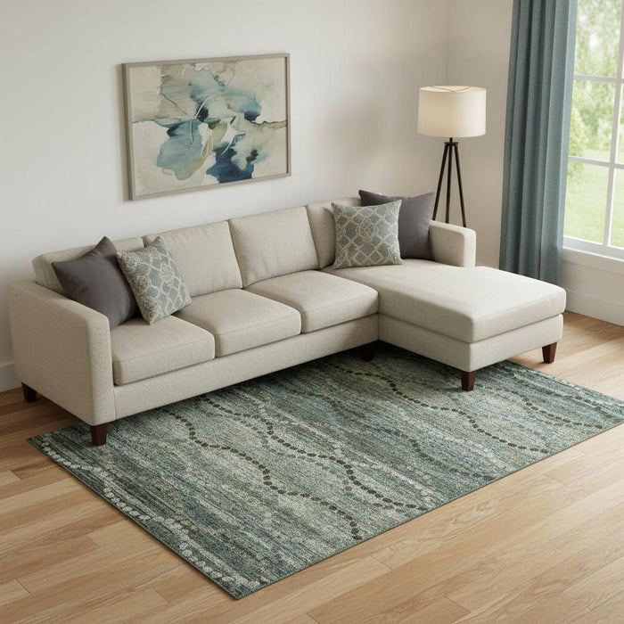 10' X 14' Abstract Geometric Washable Area Rug With UV Protection (715309) - Sage / Gray