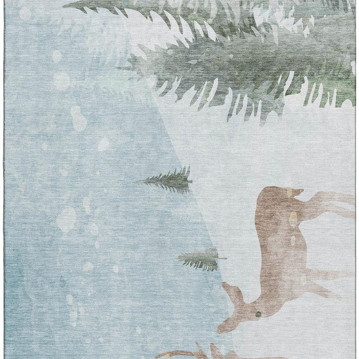 10' X 14' Abstract Geometric Washable Area Rug With UV Protection (702008) - Sky Blue / Ivory / Khaki