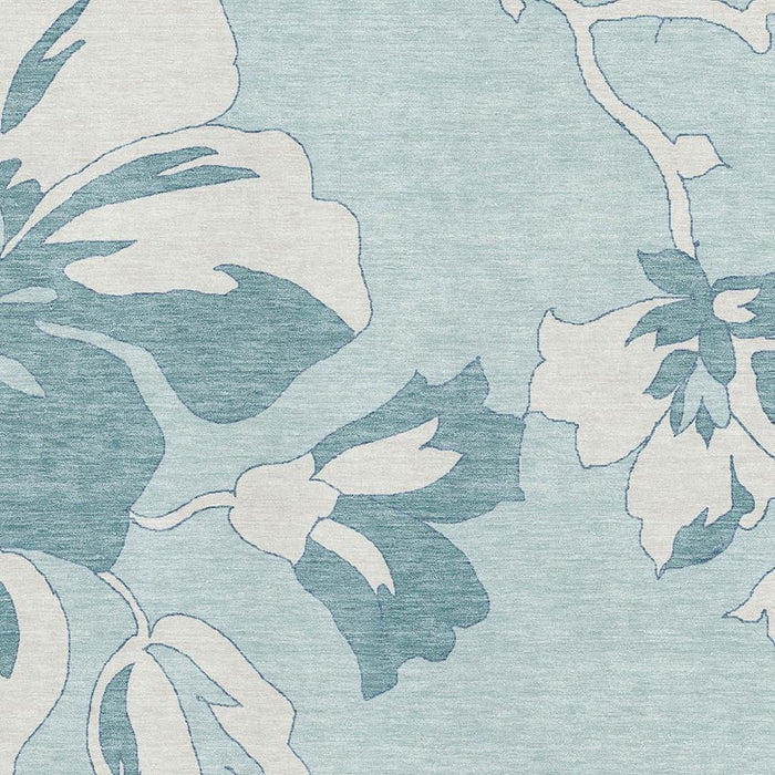 10' X 14' Floral Washable Area Rug With UV Protection (668023) - Teal / Ivory
