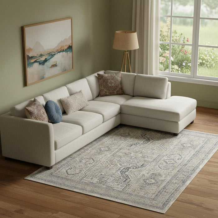 8' X 10' Oriental Distressed Area Rug With Fringe (546562) - Ivory / Gray