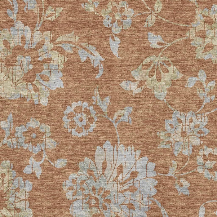 10' X 14' Floral Washable Area Rug With UV Protection (667933) - Rust / Gray
