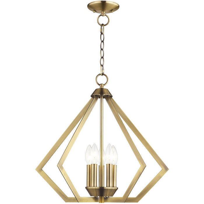 20" Five Light Dimmable Chandelier With Shades - Antiqued Brass
