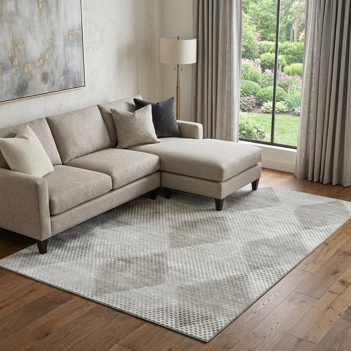 9' X 12' Geometric Washable Area Rug With UV Protection (648189) - Gray / Ivory
