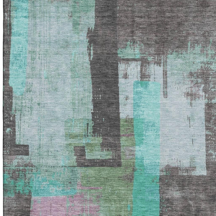 10' X 14' Abstract Washable Area Rug With UV Protection (701141) - Teal / Gray / Silver