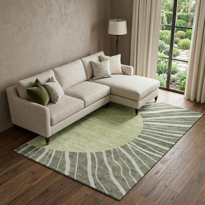 10' X 14' Abstract Washable Area Rug With UV Protection (655403) - Olive Green / Ivory