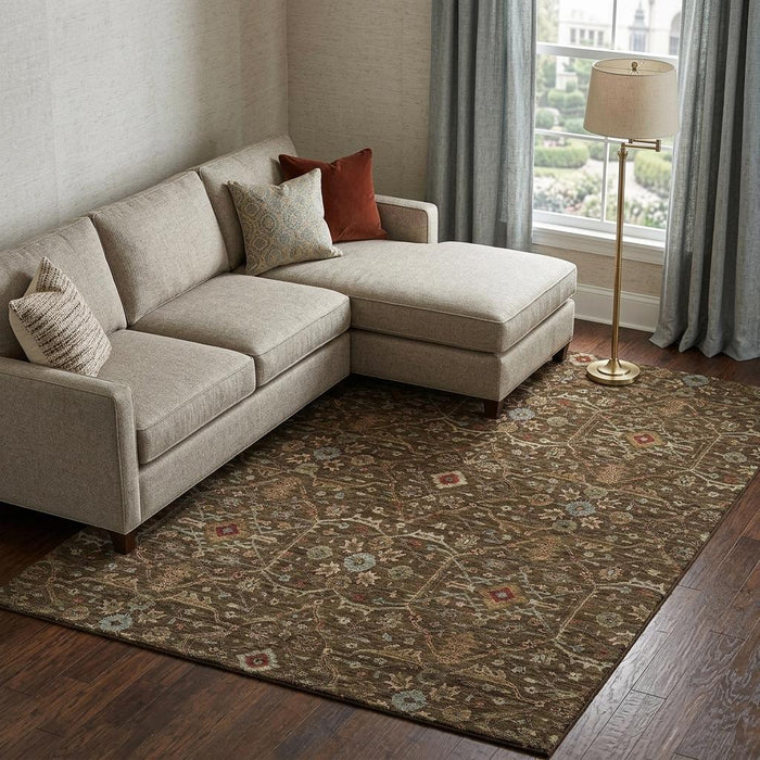 10' X 14' Oriental Washable Area Rug With UV Protection (685444) - Chocolate / Copper / Blue
