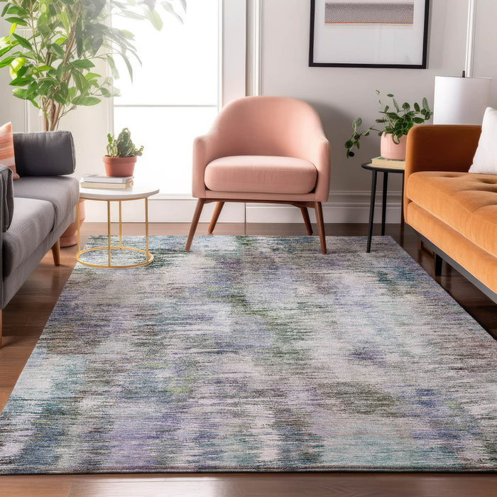 9' X 12' Abstract Washable Area Rug With UV Protection - Green And Gray