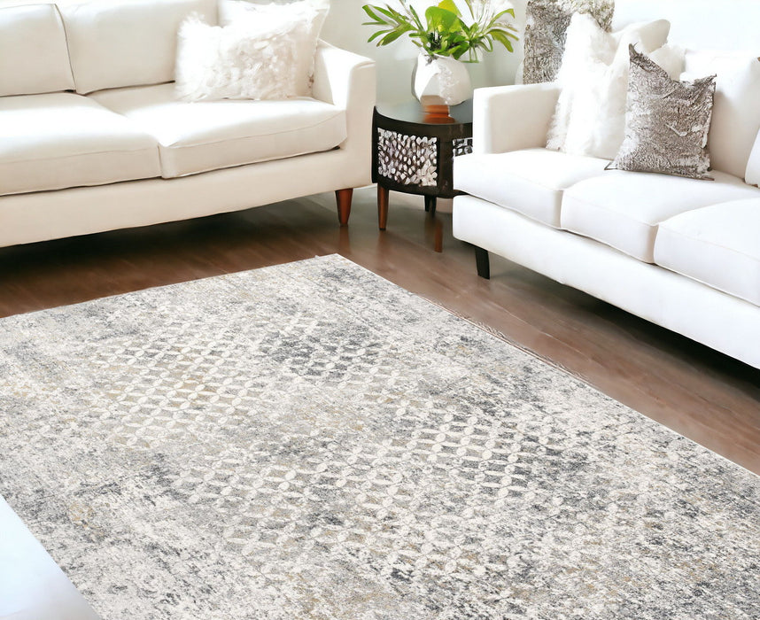 9.2' x 12.5' Abstract Washable Non Skid Viscose Area Rug - Gray