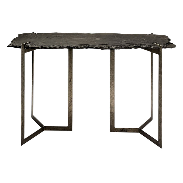 Distressed Double Pedestal Console Table - Black And Nickel Slate