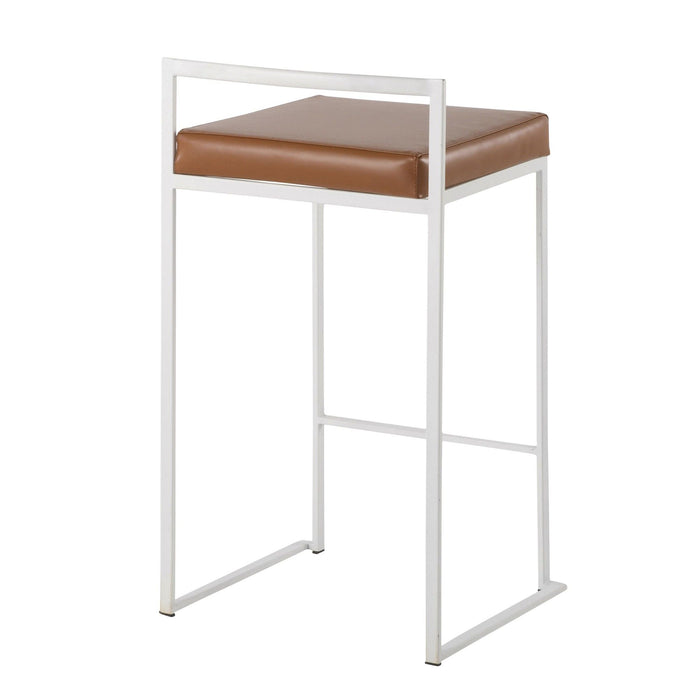 Fuji - 26" Stackable Counter Stool (Set of 3) - White Metal With Camel Faux Leather Cushion