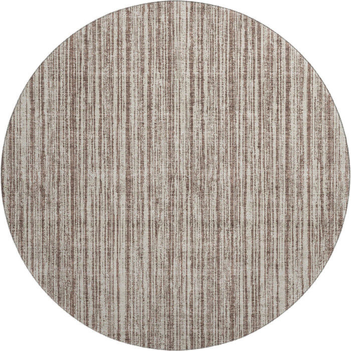 8' Striped Washable Round Rug With UV Protection - Brown And Ivory