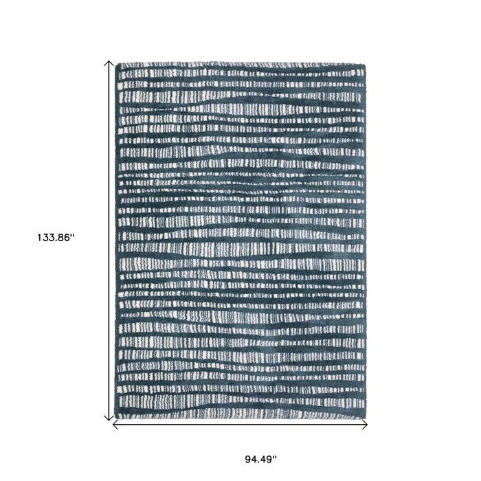 8' X 11' Striped Distressed Area Rug - Teal And Ivory