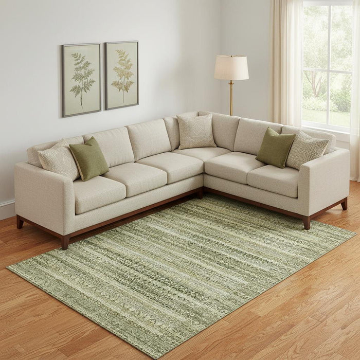 10' X 14' Striped Washable Area Rug With UV Protection (717833) - Green / Charcoal