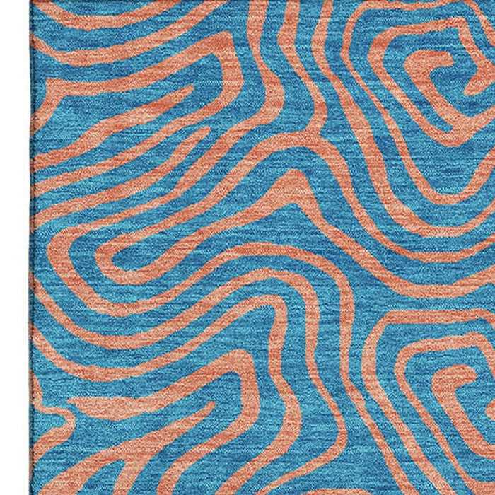 10' X 14' Abstract Washable Area Rug With UV Protection (680993) - Teal / Peach